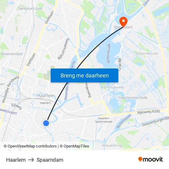 Haarlem to Spaarndam map