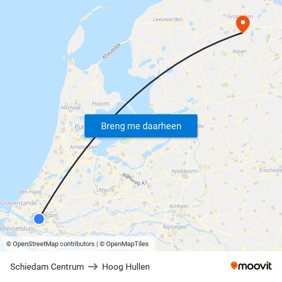 Schiedam Centrum to Hoog Hullen map