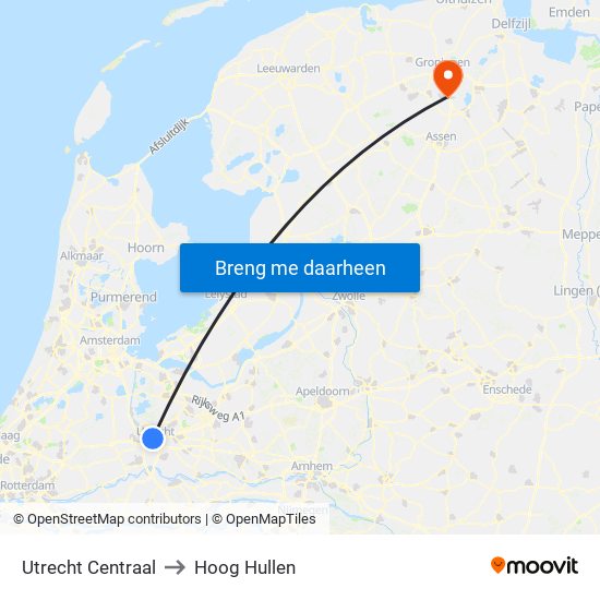 Utrecht Centraal to Hoog Hullen map