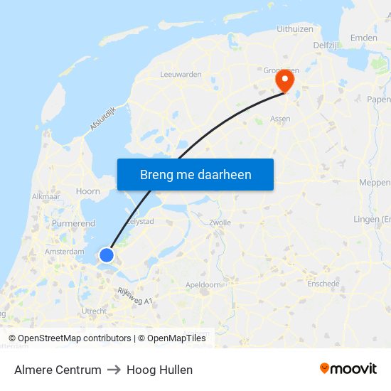 Almere Centrum to Hoog Hullen map