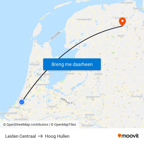 Leiden Centraal to Hoog Hullen map