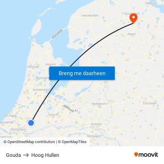 Gouda to Hoog Hullen map