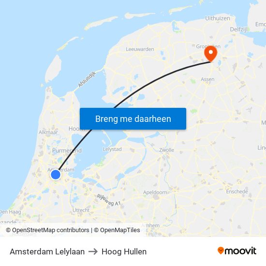 Amsterdam Lelylaan to Hoog Hullen map