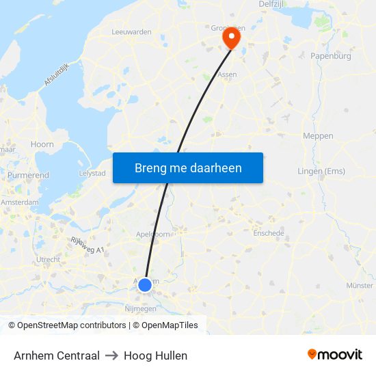 Arnhem Centraal to Hoog Hullen map