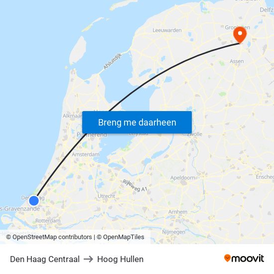 Den Haag Centraal to Hoog Hullen map