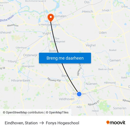 Eindhoven, Station to Fonys Hogeschool map
