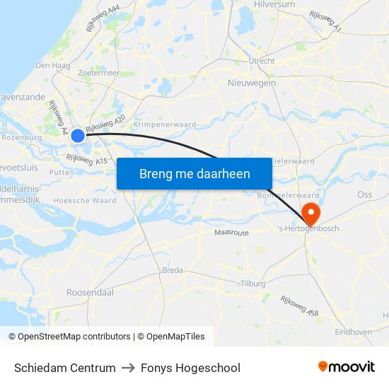 Schiedam Centrum to Fonys Hogeschool map