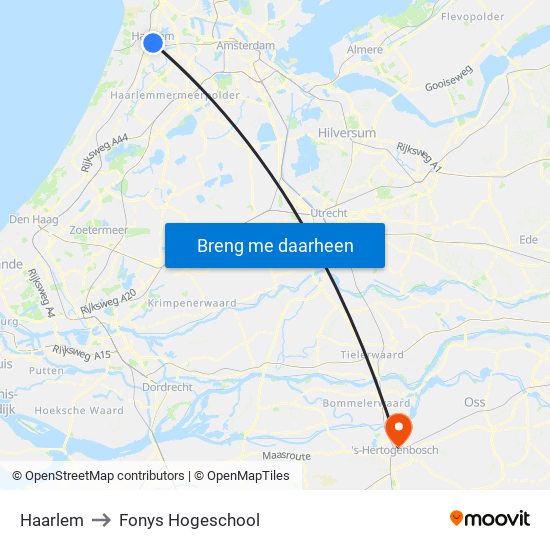 Haarlem to Fonys Hogeschool map