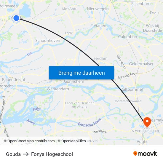 Gouda to Fonys Hogeschool map