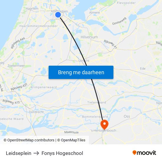 Leidseplein to Fonys Hogeschool map