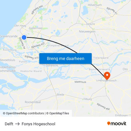 Delft to Fonys Hogeschool map