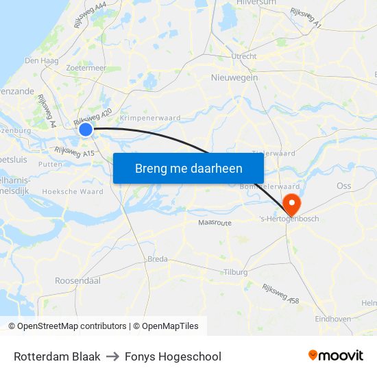 Rotterdam Blaak to Fonys Hogeschool map