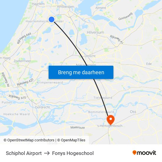 Schiphol Airport to Fonys Hogeschool map