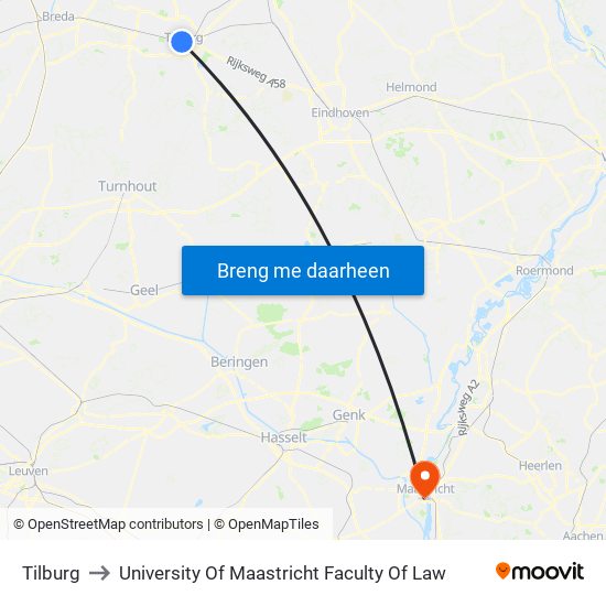 Tilburg to University Of Maastricht Faculty Of Law map