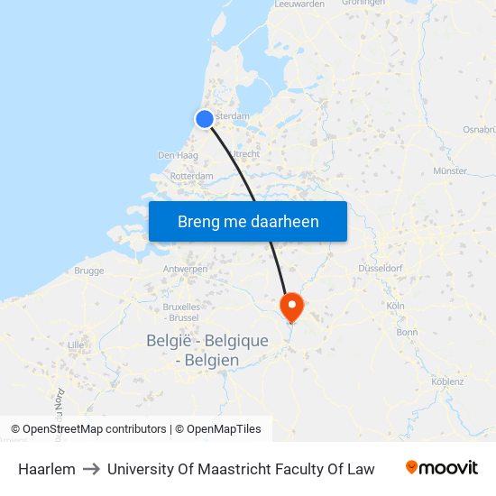 Haarlem to University Of Maastricht Faculty Of Law map