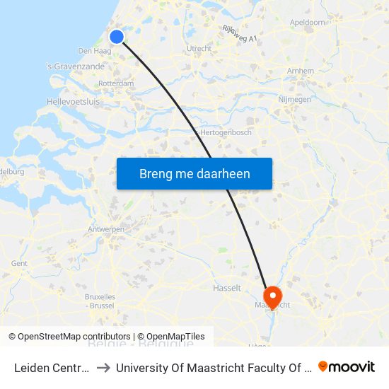 Leiden Centraal to University Of Maastricht Faculty Of Law map