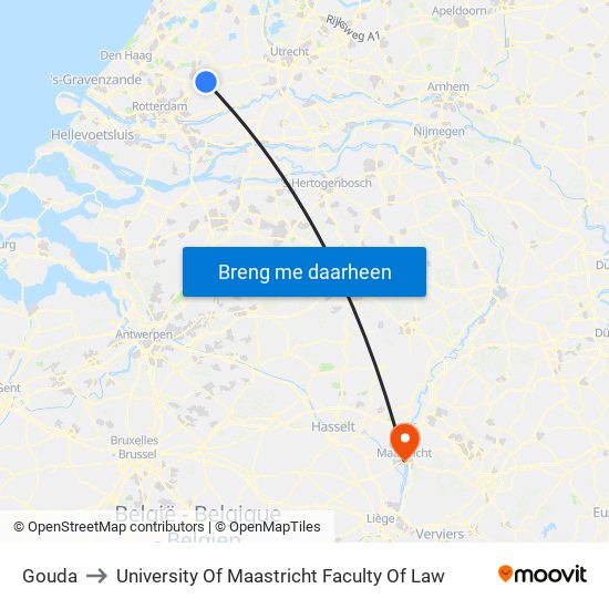 Gouda to University Of Maastricht Faculty Of Law map