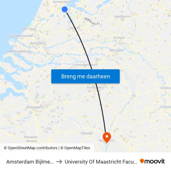 Amsterdam Bijlmer Arena to University Of Maastricht Faculty Of Law map