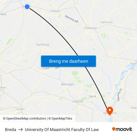 Breda to University Of Maastricht Faculty Of Law map