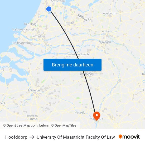 Hoofddorp to University Of Maastricht Faculty Of Law map