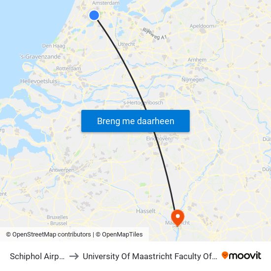 Schiphol Airport to University Of Maastricht Faculty Of Law map