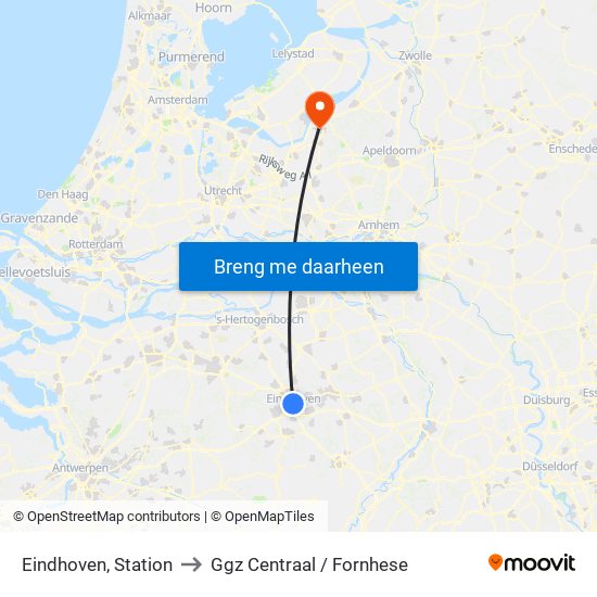 Eindhoven, Station to Ggz Centraal / Fornhese map