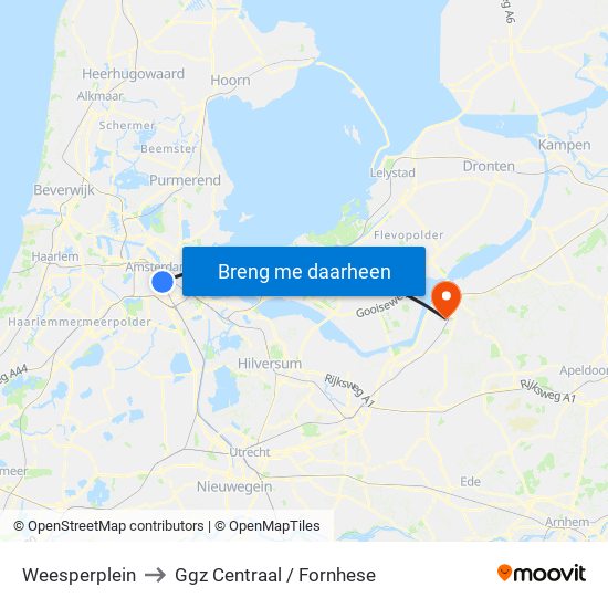 Weesperplein to Ggz Centraal / Fornhese map