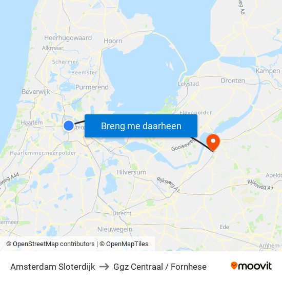 Amsterdam Sloterdijk to Ggz Centraal / Fornhese map