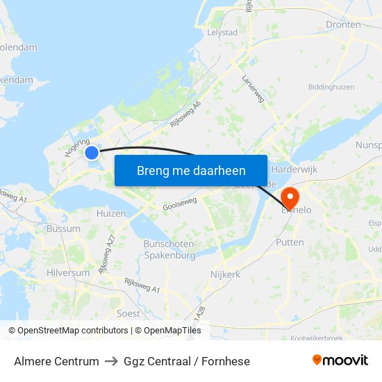 Almere Centrum to Ggz Centraal / Fornhese map