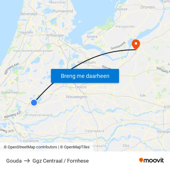 Gouda to Ggz Centraal / Fornhese map