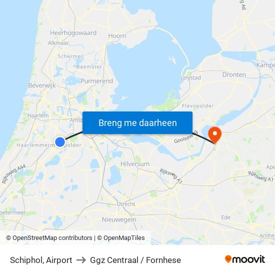 Schiphol, Airport to Ggz Centraal / Fornhese map