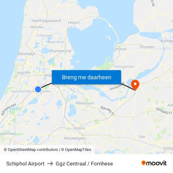 Schiphol Airport to Ggz Centraal / Fornhese map