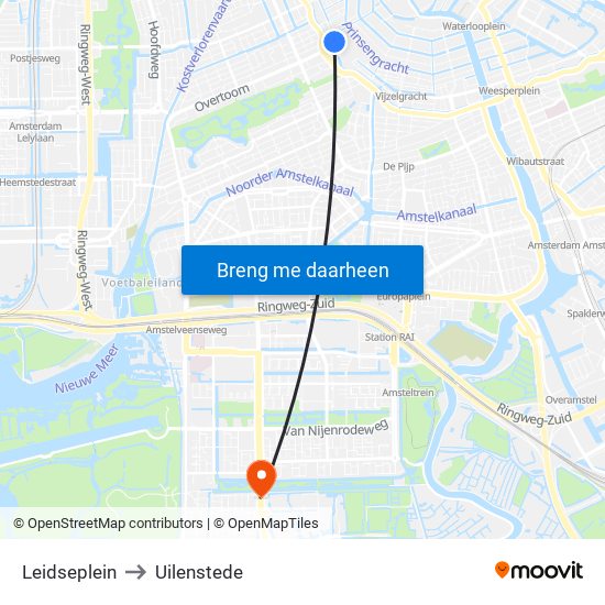 Leidseplein to Uilenstede map