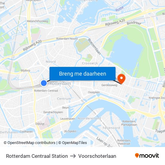 Rotterdam Centraal Station to Voorschoterlaan map