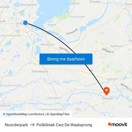Noorderpark to Polikliniek Cwz De Waalsprong map