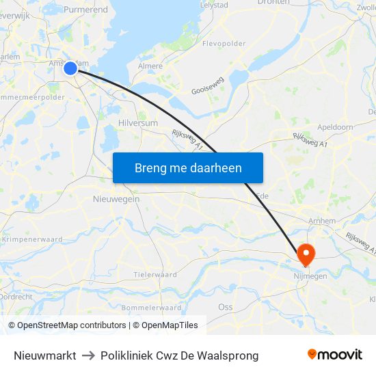 Nieuwmarkt to Polikliniek Cwz De Waalsprong map