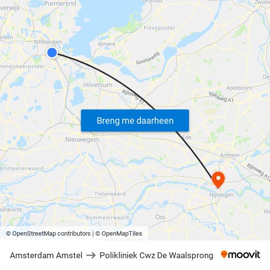 Amsterdam Amstel to Polikliniek Cwz De Waalsprong map