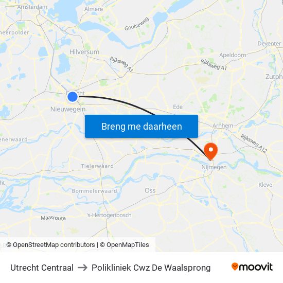 Utrecht Centraal to Polikliniek Cwz De Waalsprong map