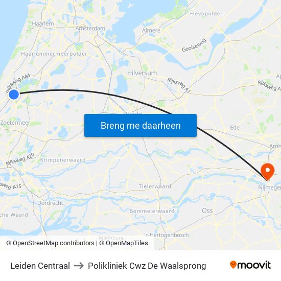 Leiden Centraal to Polikliniek Cwz De Waalsprong map