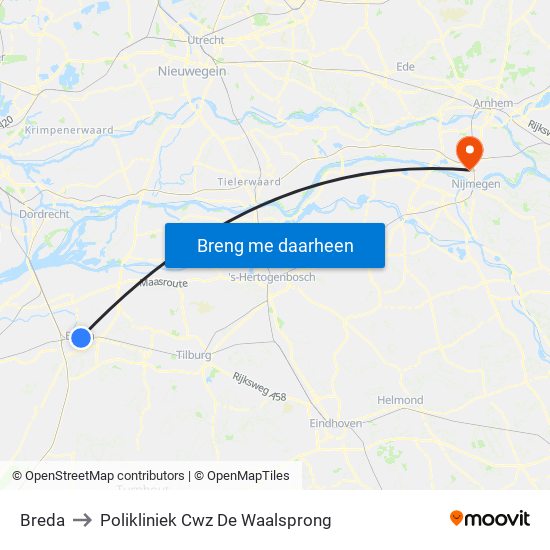 Breda to Polikliniek Cwz De Waalsprong map