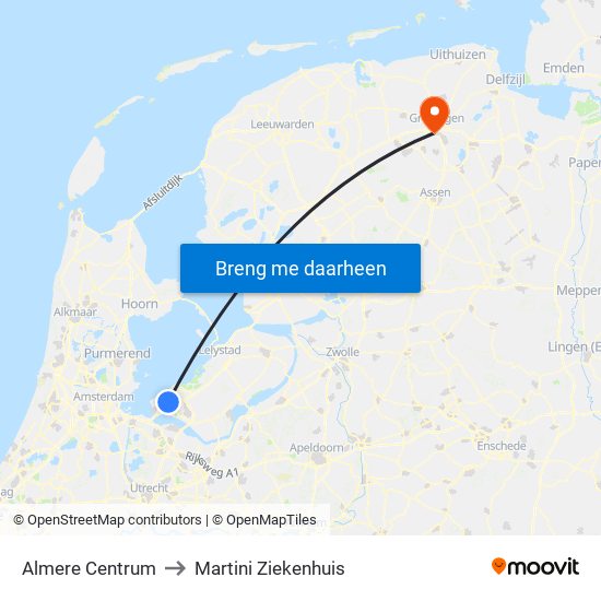 Almere Centrum to Martini Ziekenhuis map