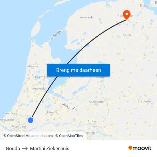 Gouda to Martini Ziekenhuis map