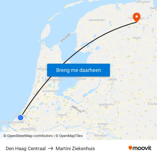 Den Haag Centraal to Martini Ziekenhuis map