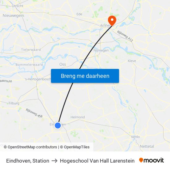 Eindhoven, Station to Hogeschool Van Hall Larenstein map