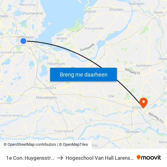 1e Con. Huygensstraat to Hogeschool Van Hall Larenstein map