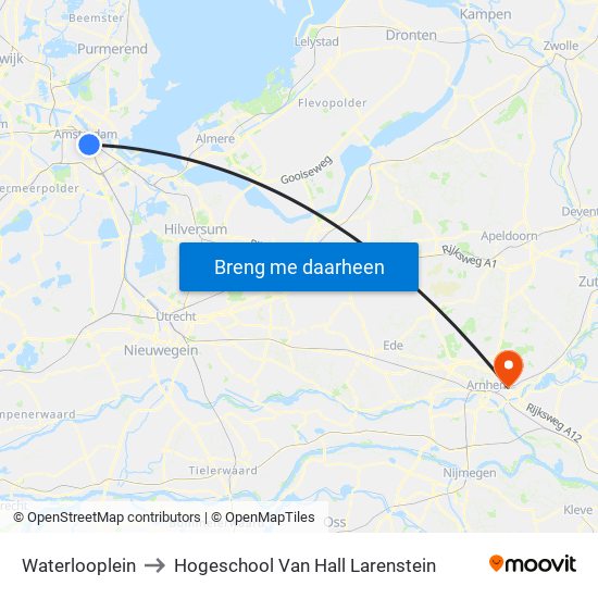 Waterlooplein to Hogeschool Van Hall Larenstein map