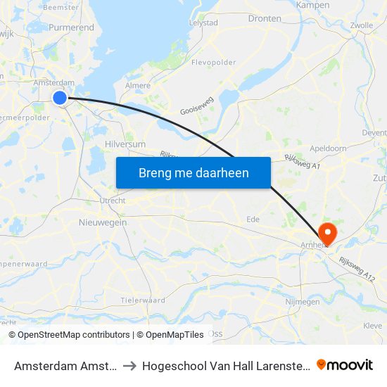 Amsterdam Amstel to Hogeschool Van Hall Larenstein map