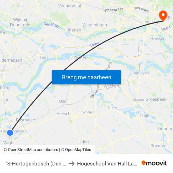 'S-Hertogenbosch (Den Bosch) to Hogeschool Van Hall Larenstein map
