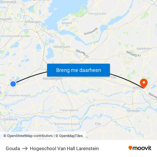 Gouda to Hogeschool Van Hall Larenstein map