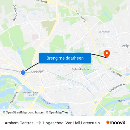Arnhem Centraal to Hogeschool Van Hall Larenstein map